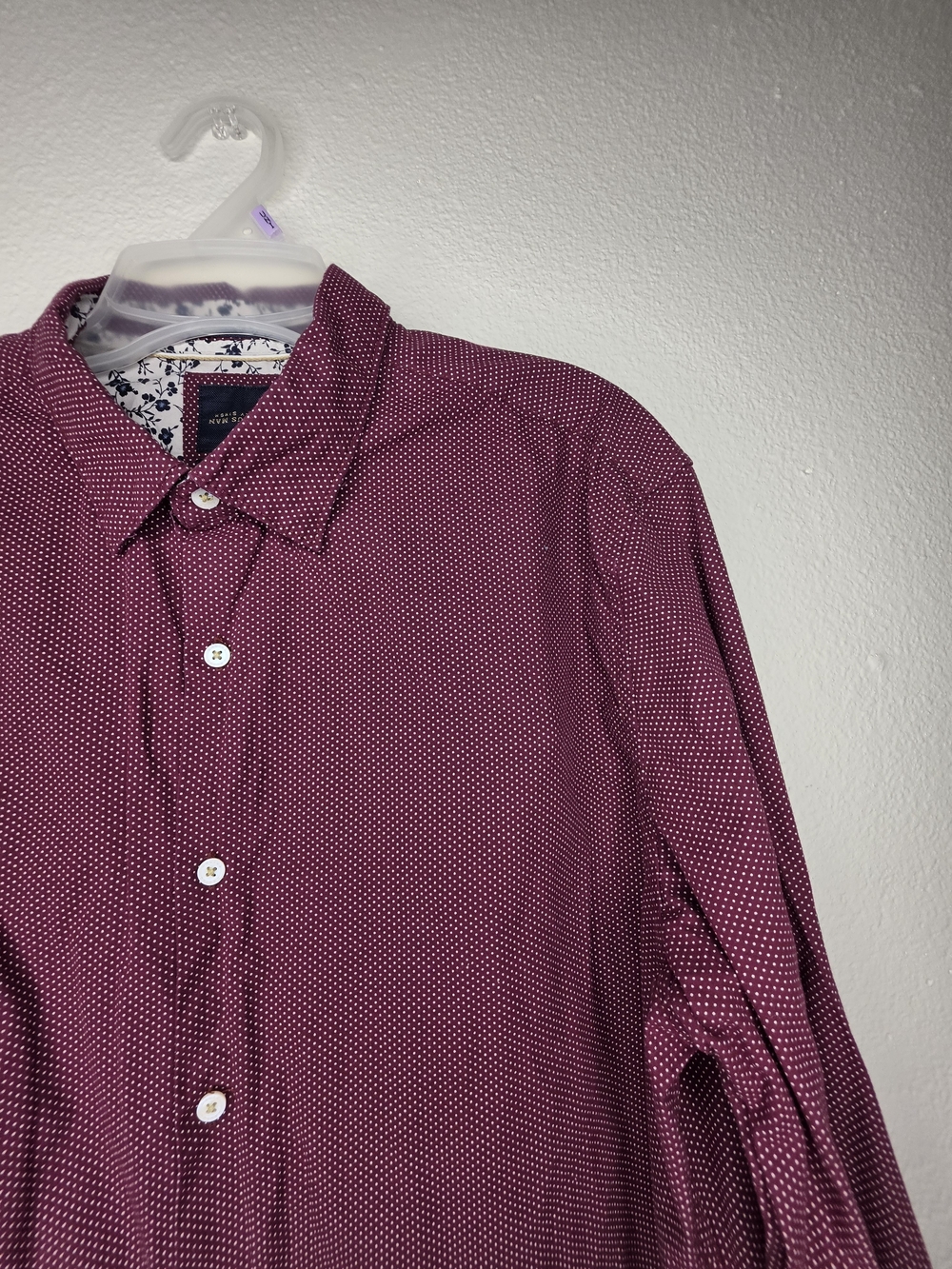 Cactus Man Mens XL Burgundy Polka Dot Cotton Woven Long Sleeve Point Collar
